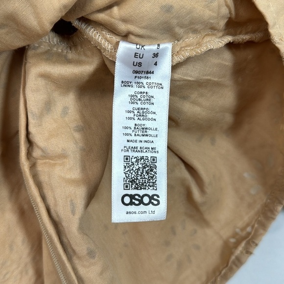 ASOS Eyelet Top NWT Women’s 4 Stone Tan Ruched Puff Sleeve Vneck Back Zipper - Picture 6 of 12